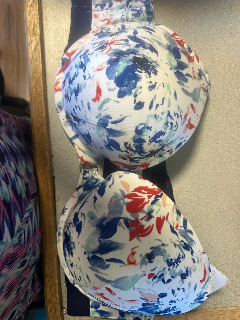 torrid White Floral Padded Bra with Blue & Red Accents